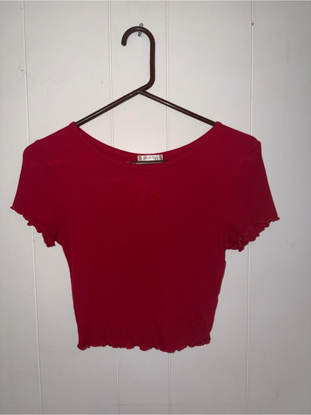 Bozzolo Red Ribbed Short Sleeve Crop Top